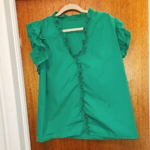 Green Ruffle Sleeve Women's Top